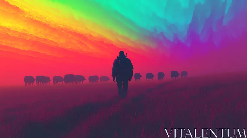 AI ART Surreal Field Landscape with Silhouette