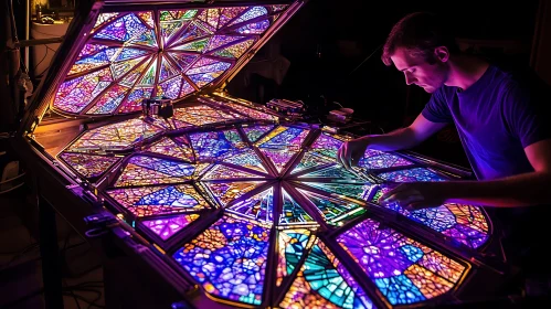 Artisan Creating Stained Glass Masterpiece