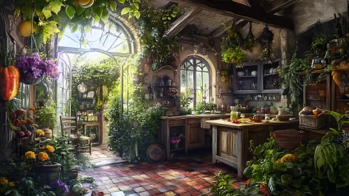 Vintage Kitchen with Plants