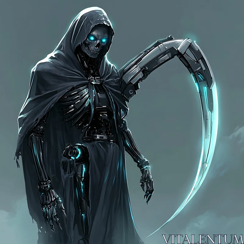 AI ART Cyborg Skeleton with Glowing Blade