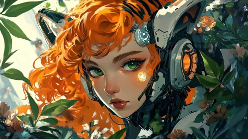 Futuristic Cyborg Representation in Lush Environment