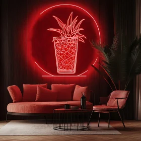 Red Neon Cocktail Art in Interior Setting