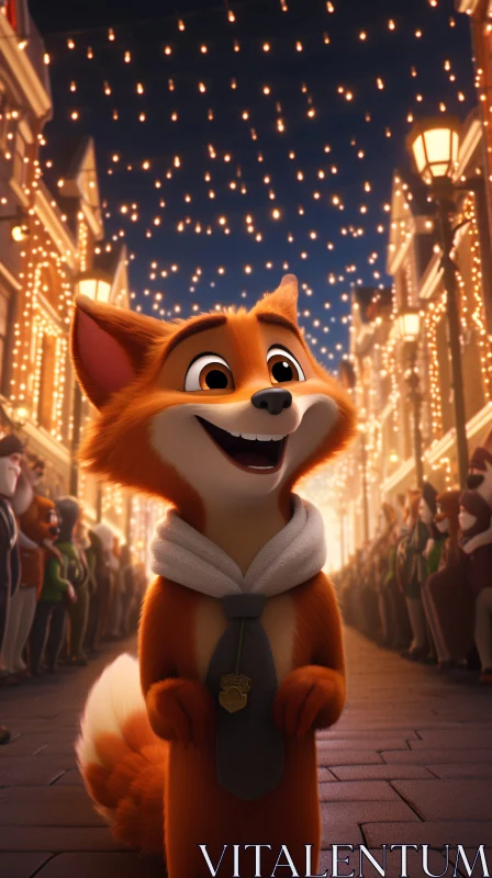 Cartoon Fox in Holiday Lights AI Image