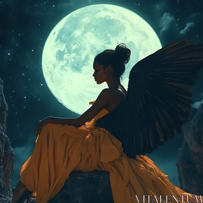 AI ART Winged Serenity: A Moonlit Reverie