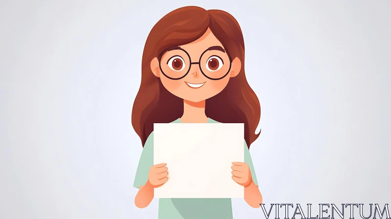 Smiling Girl Holding Blank Card AI Image