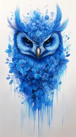 Blue Floral Owl Abstract Art