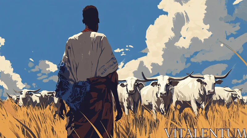 Cattle Herder in the Meadow AI Image