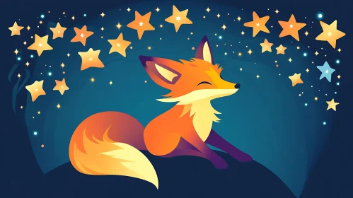 Cartoon Fox with Stars Illustration