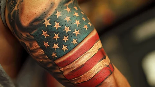 Close-Up Arm Tattoo of American Flag