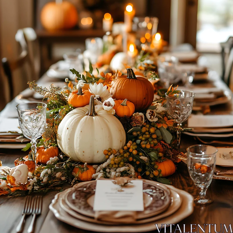 Thanksgiving Table Decor with Pumpkins AI Image