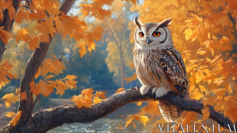 AI ART Owl on a Branch in Fall