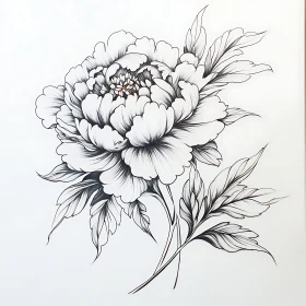 Monochrome Peony Botanical Art