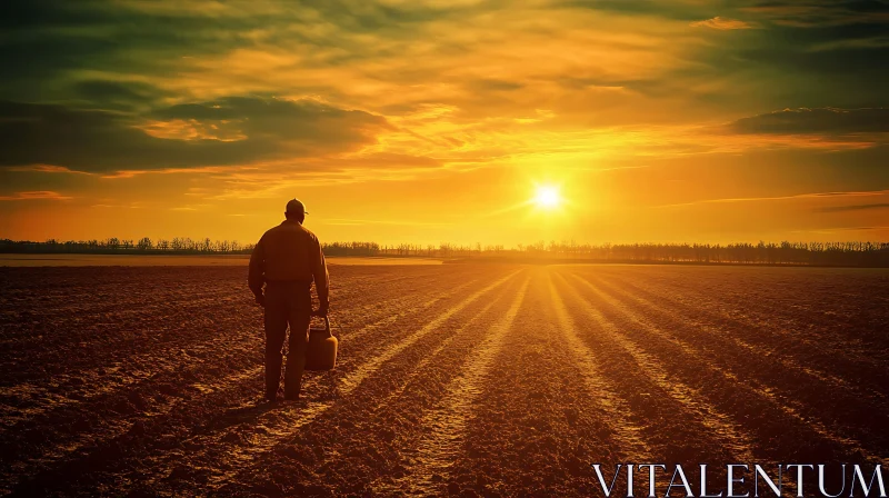 Man in Field at Sunset AI Image