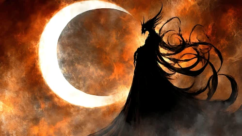 Dark Figure and Crescent Moon Art