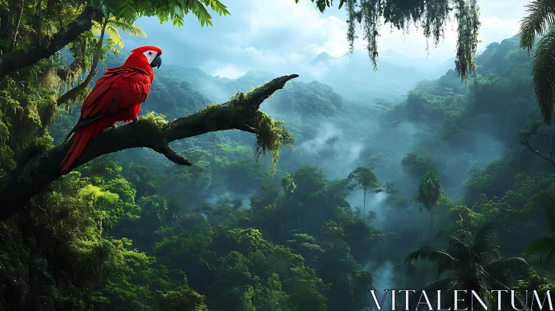 Tropical Bird Perched on Branch AI Image