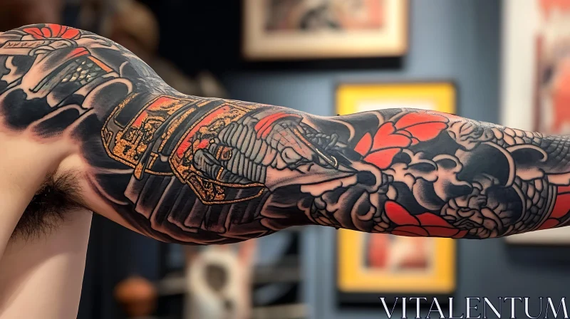 Intricate Japanese Warrior Arm Tattoo AI Image