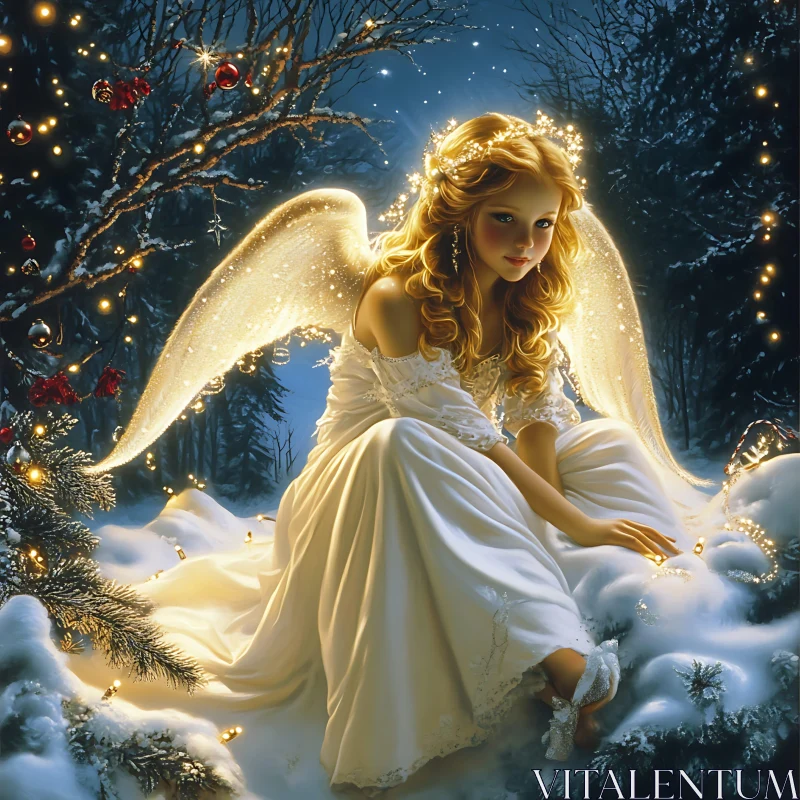 Celestial Angel in Winter Wonderland AI Image