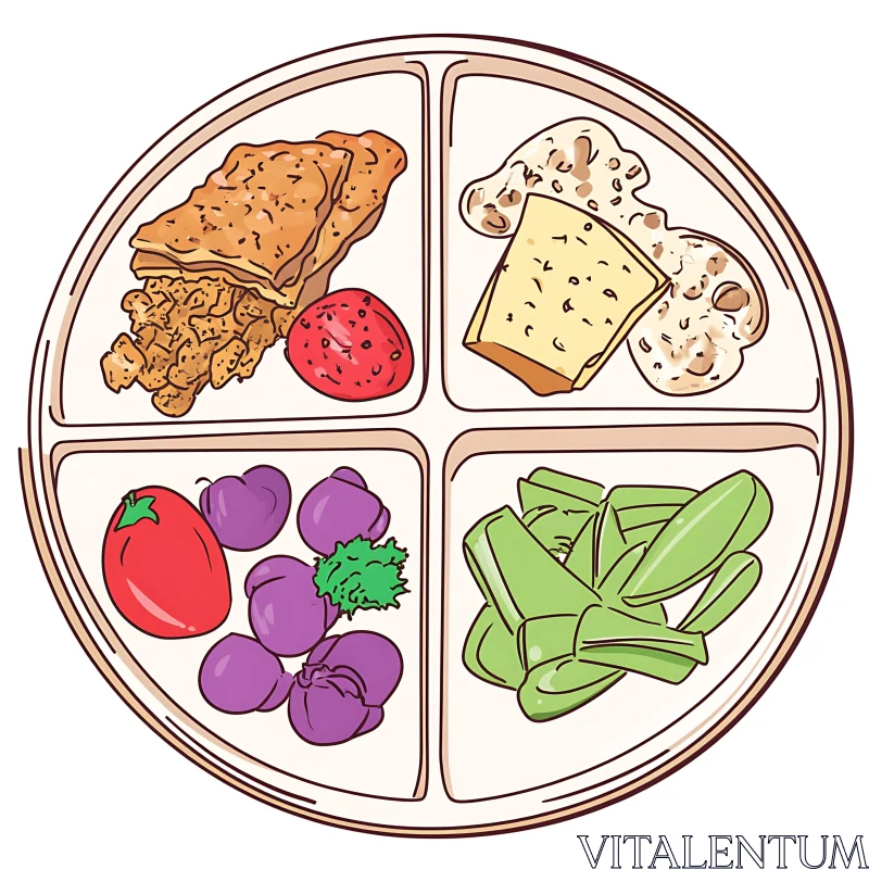 Plate with Balanced Dietary Components AI Image