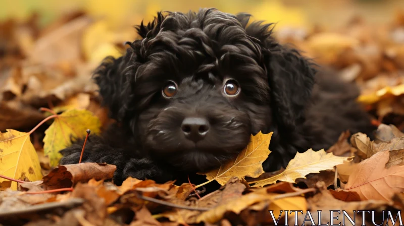 Black Poodle Puppy Amidst Autumn Leaves - Captivating Nature Photography AI Image