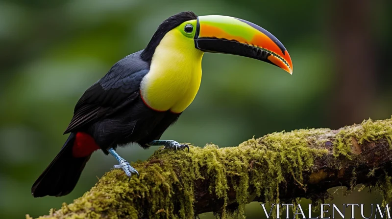 Bold and Vibrant Toucan on Mossy Branch AI Image