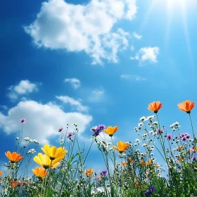 Floral Meadow Under Blue Sky