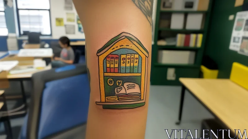 Literary Bookshelf Tattoo AI Image