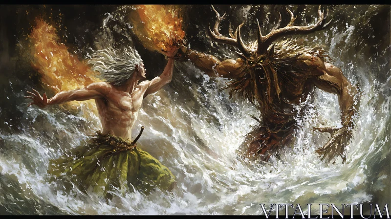 AI ART Battle in the Waves: Man and Monster