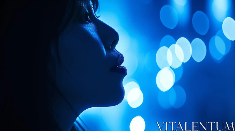 Captivating Blue Light Portrait of a Serene Woman AI Image