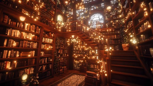 Illuminated Bookshelves in a Classic Library