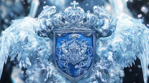 Frozen Heraldic Shield with Angelic Wings