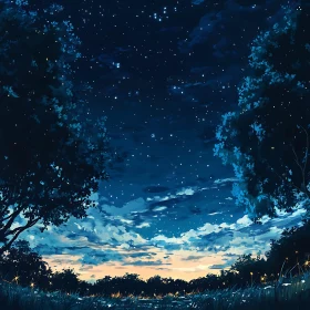 Night Sky and Trees Landscape