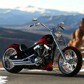 Red Flames Motorcycle in the Mountains