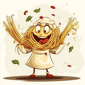 Joyful Cartoon Chef with Spaghetti Hair