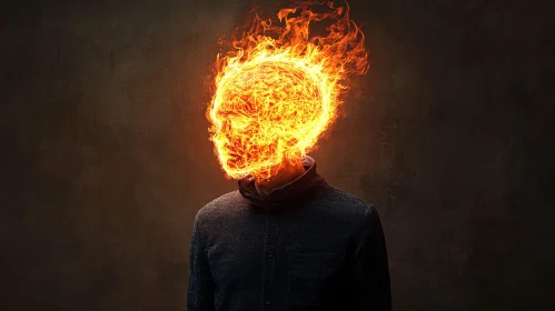 Man with Flaming Skull Head