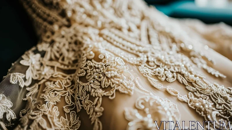 Exquisite Embroidered Wedding Dress with Pearls and Lace AI Image