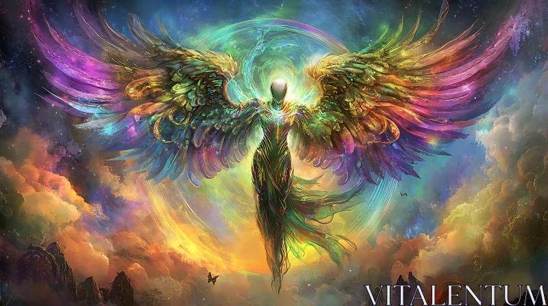 AI ART Winged Angel in Colorful Sky