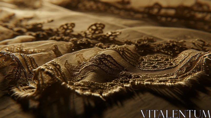 Golden Lace Fabric Close-Up | Delicate Intricate Pattern | Victorian Era AI Image