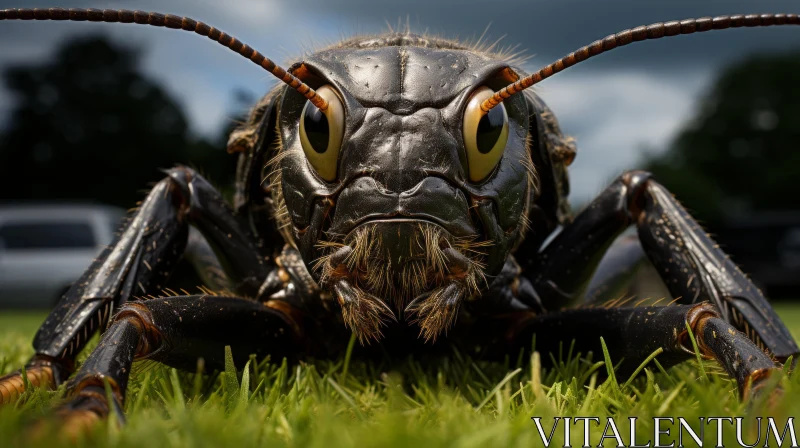 Intriguing Horn-eyed Bug in Grass - Detailed Portrait AI Image