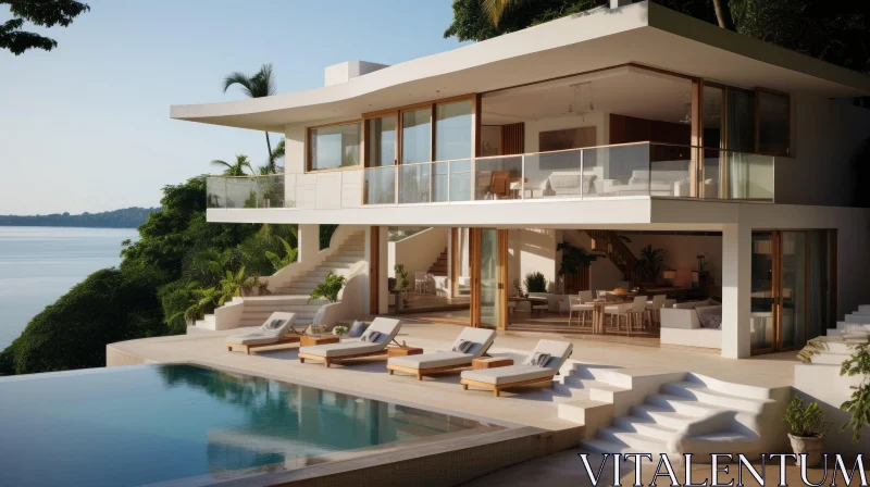Luxurious Beachfront Villa with Pool - Modern Architecture AI Image