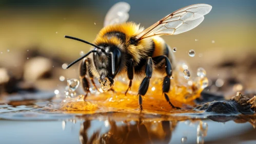 Precisionism-Influenced Image of Bee Drinking Water