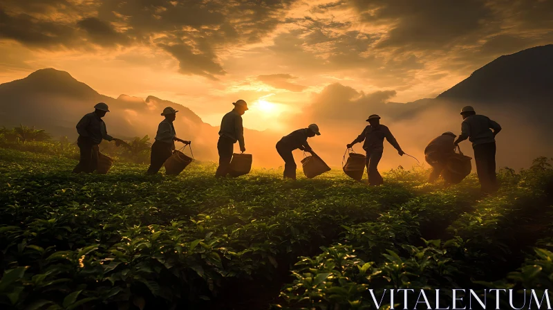 Agricultural Workers in Golden Light AI Image