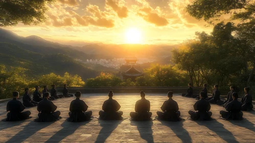 Sunset Meditation Gathering of Monks