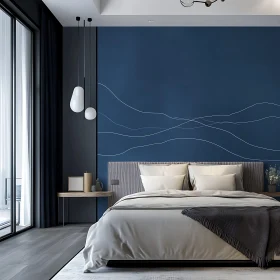 Minimalist Bedroom with Blue Accent Wall