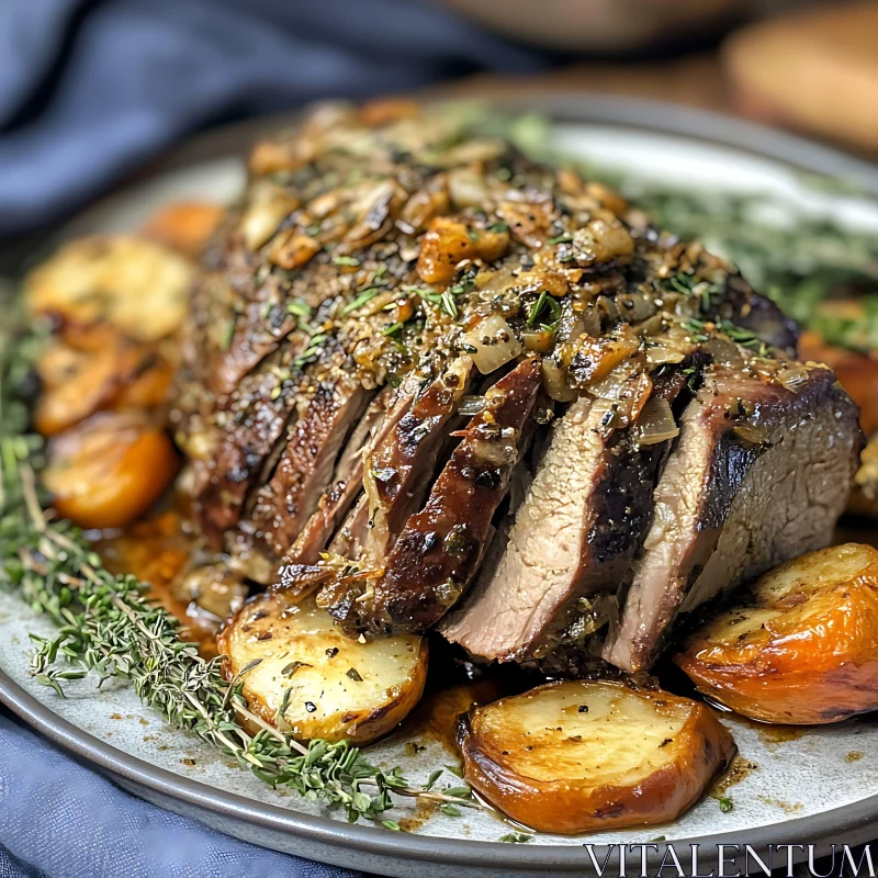 Roasted Beef with Herbs and Potatoes AI Image