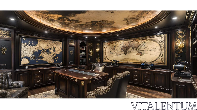 Luxurious Home Office with Celestial Ceiling AI Image