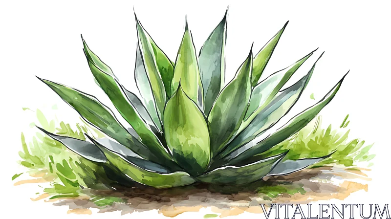 Green Agave Watercolor Painting AI Image