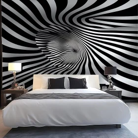 Stylish Bedroom with Swirling Stripes Mural