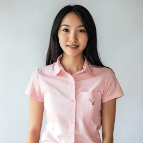 Woman with Gentle Smile in Pink