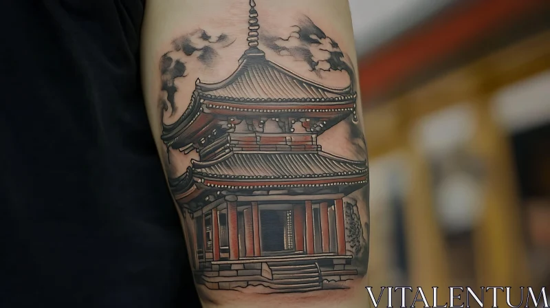 Stunning Asian Temple Ink Design AI Image