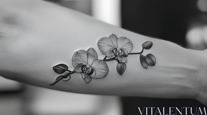 Black and White Orchid Floral Tattoo AI Image